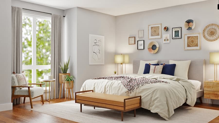 A clean mattress in a tidy bedroom